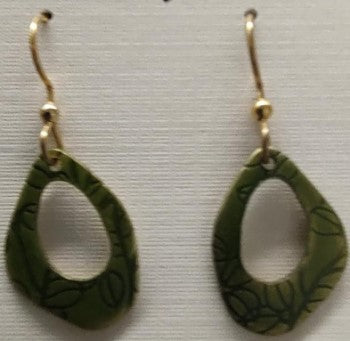 Green Organic Shape with Leaf Design Silver Forest Earrings