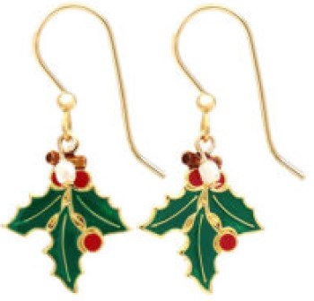 Silver Forest Holly Leaf & Berries Earrings