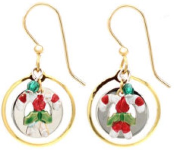 Silver Forest Candy Canes in Gold Circle Earrings