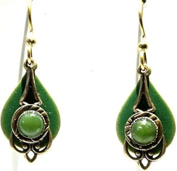 Silver Forest Green Teardrop & Stone Earrings