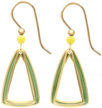 Silver Forest Green & Gold Modern Triangle Duet Earrings