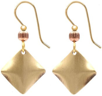 Silver Forest Gold Creased Square & Bead Earrings