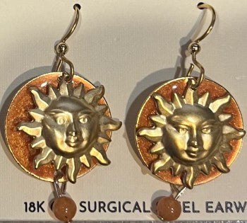 Silver Forest Beaming Sun w/Bead Drop Earrings