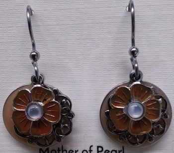 Silver Forest Round w/Flower/Filigree & Cab Earrings