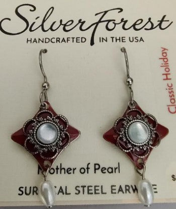 Silver Forest Silver Filigree On Red Diamond Earrings