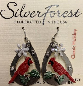 Silver Forest Cardinal in Silver Tear Earrings