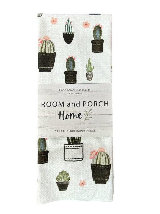 Whimsical Cactus White Hand Towel