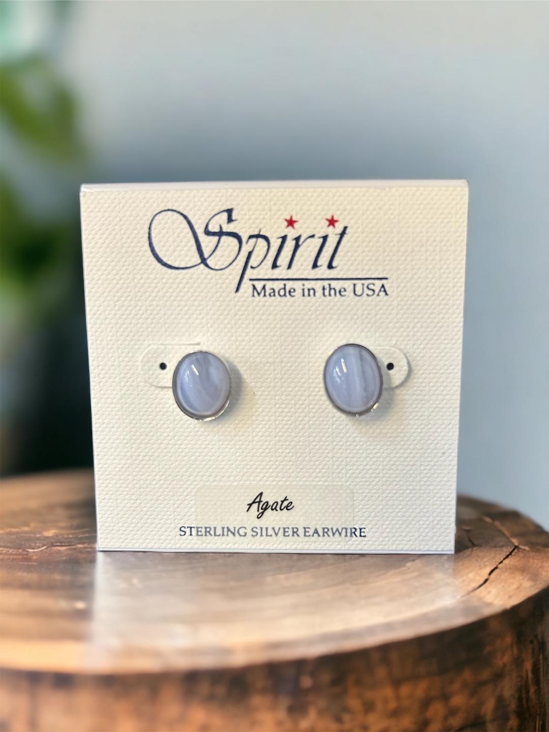 Spirit by Silver Forest Oval Blue Agate Earrings