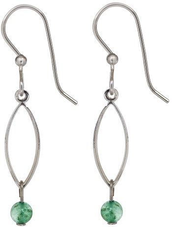 Spirit by Silver Forest Long Open Football/Green Bead Earrings