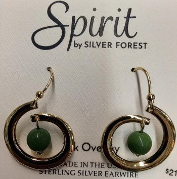 Spirit by Silver Forest Sculpted Gold Curl & Green Bead Earrings