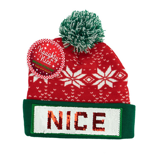 Holiday Naughty Or Nice Sequin Pom Hat