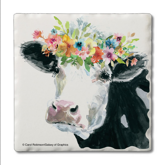 Flower Crown Cow Coasters 4pk/set