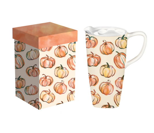 Fall Pumpkins Ceramic Travel Coffee Cup