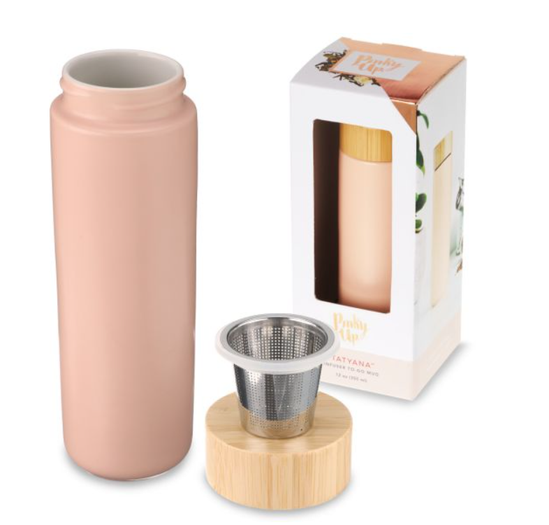 Tatyana Ceramic To-Go Infuser Mug in Coral