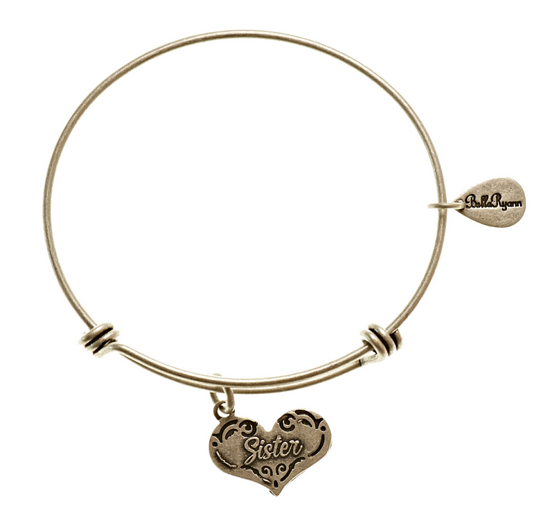 Sister Silver Expandable Bangle Charm Bracelet