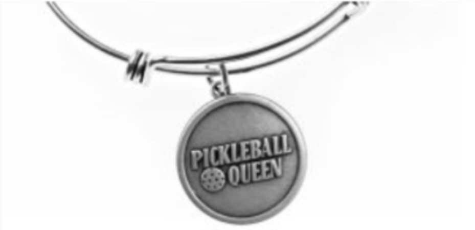 Pickleball Queen Silver Expandable Bangle Charm Bracelet