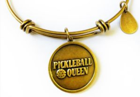 Pickleball Queen Gold Expandable Bangle Charm Bracelet