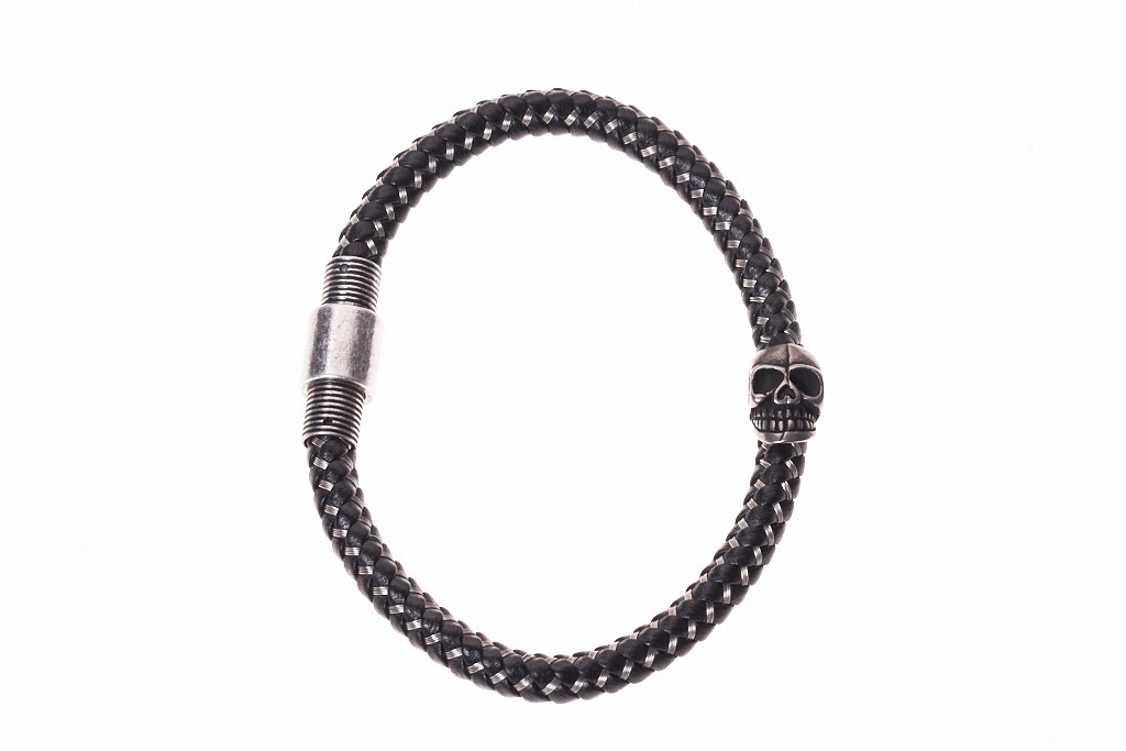 Skull Braided Stainless Black/Grey Bracelet