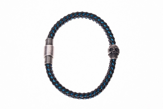 Skull Braided Stainless Black/Blue Bracelet