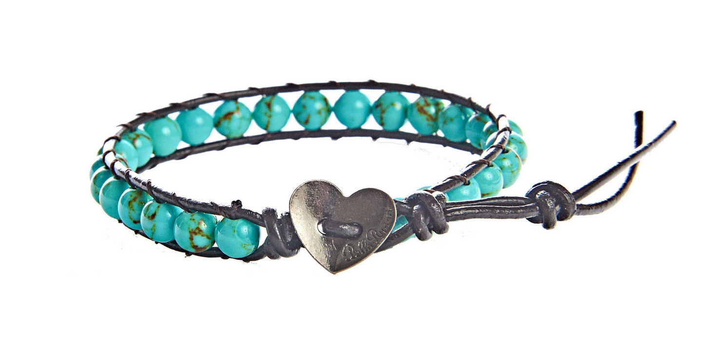 Heart and Turquoise Beads Charm Bracelet