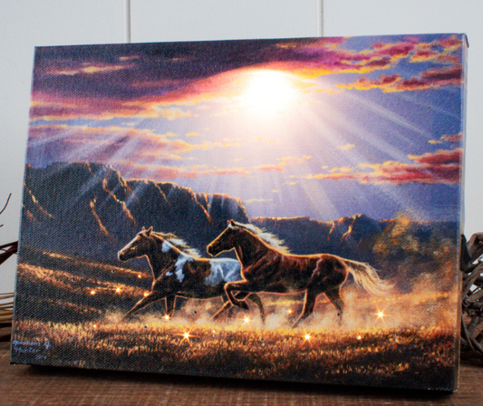 Wild Horses Lighted Tabletop Canvas