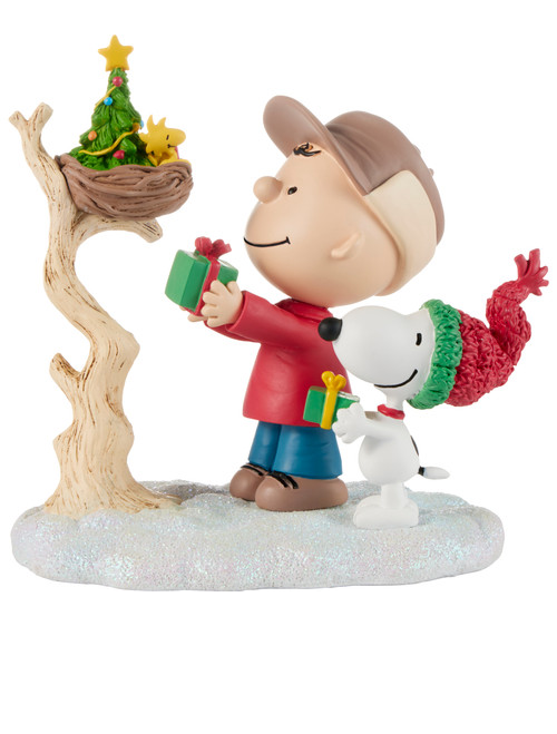 Peanuts Charlie Brown and Snoopy Giving Woodstock A Gift Precious Moments Figurine