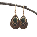 Silver Forest Teardrop w/Green Oval Stone Earrings