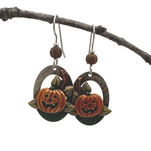 Silver Forest Jack-O-Lantern in Silver Oval Earrings