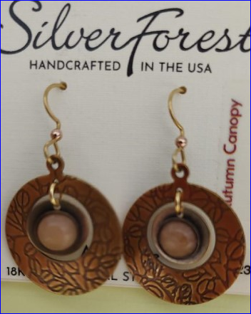 Silver Forest Stone In Copper Textured Donut Earrings