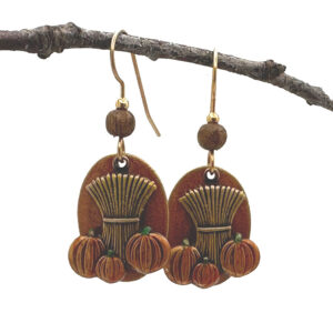 Silver Forest Sheaf Of Wheat & Pumpkins Earrings