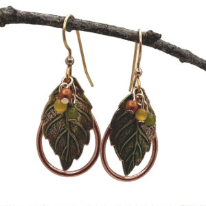 Silver Forest Leaf In Teardrop w/Beads Earrings
