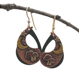 Silver Forest Mushrooms In Night Sky Earrings