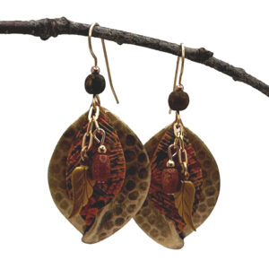 Silver Forest Leaf Drop w/Bead & Layers Earrings