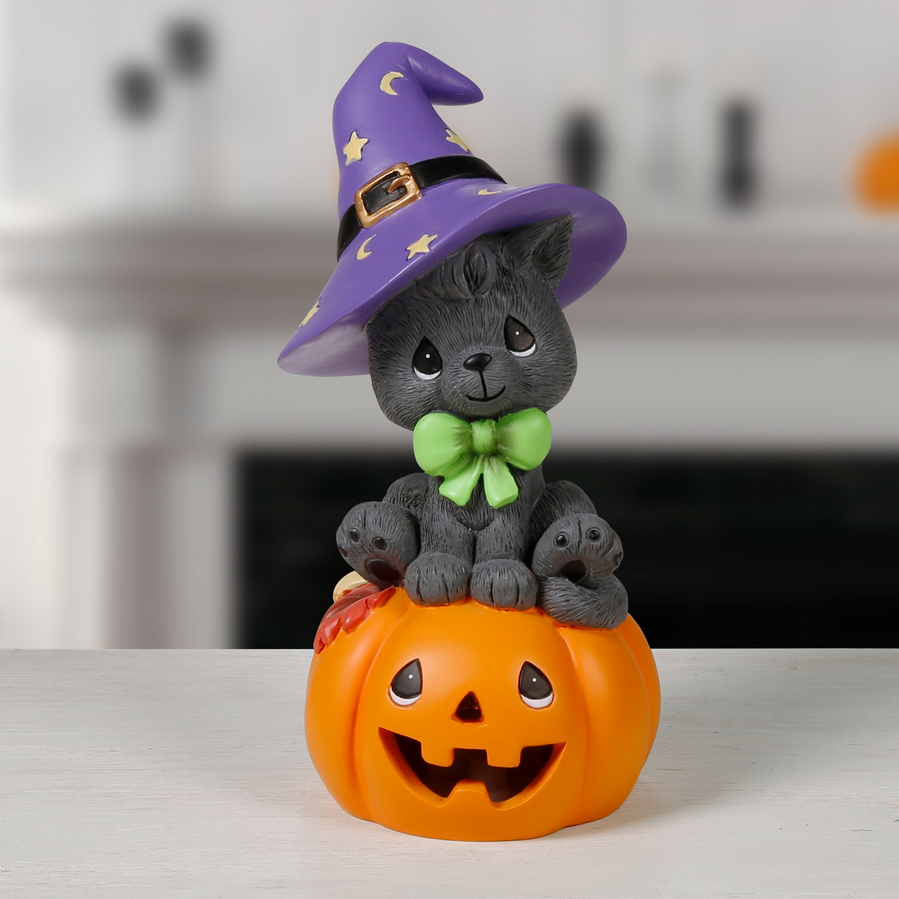 Happy Fall Y'all Precious Moments Cat/Pumpkin LED Figurine