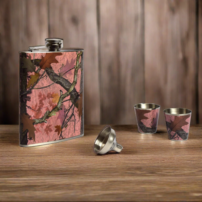 Pink Camo Flask and Shot Set