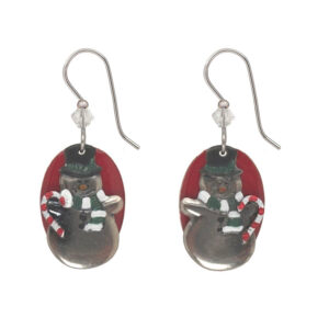 Silver Forest Snowman w/Candy Canes Earrings