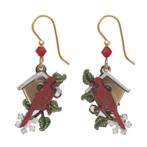 Cardinal & Birdhouse Silver Forest Earrings