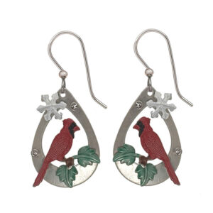 Cardinal in Silver Teardrop Silver Forest Earrings