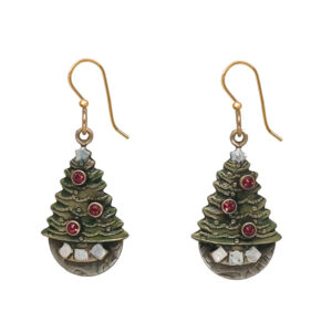 Holiday Tree w/Presents Silver Forest Earrings