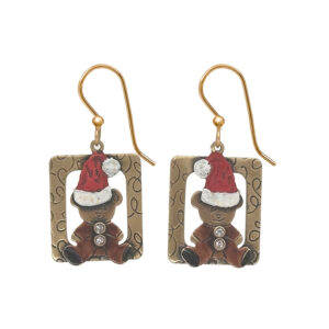 Teddy Bear in Santa Hat Silver Forest Earrings