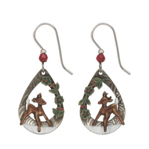 Deer In Teardrop & Garland Silver Forest Earrings