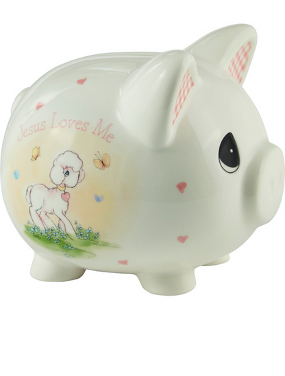 Jesus Loves Me Precious Moment Pink Piggy Bank