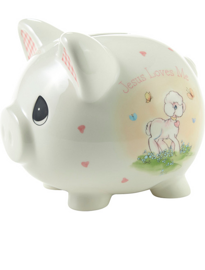 Jesus Loves Me Precious Moment Pink Piggy Bank