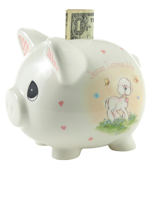 Jesus Loves Me Precious Moment Pink Piggy Bank