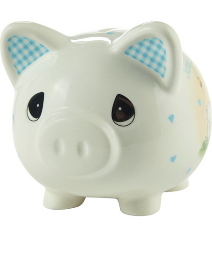 Jesus Loves Me Precious Moments Blue Piggy Bank