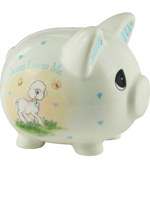 Jesus Loves Me Precious Moments Blue Piggy Bank