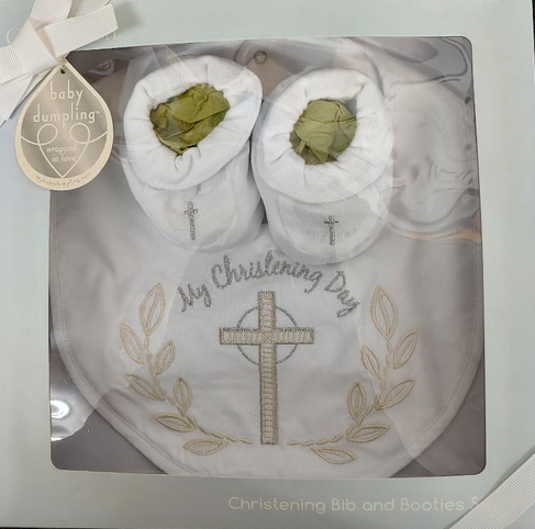 Christening Bib and Booties Set