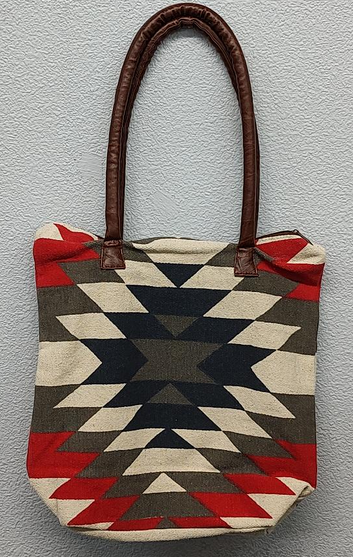 Pine Creek Navajo Knot Boho Tote Bag/Red/Gray/White