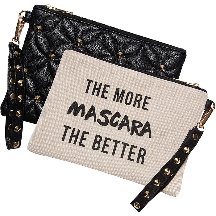 Vegan Leather and Canvas Zipper Pouch - The More Mascara The Better