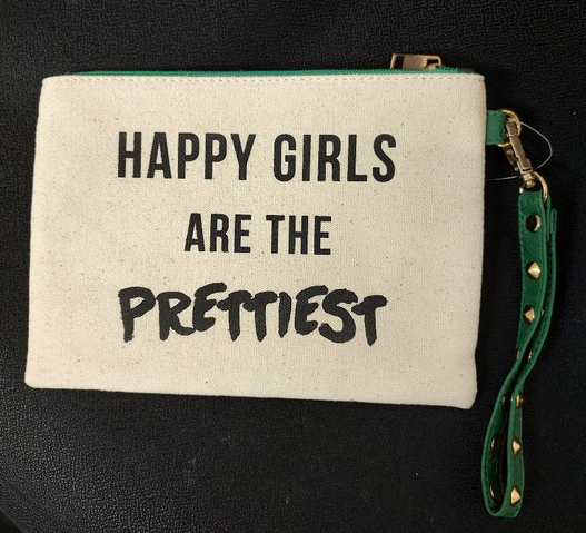 Vegan Leather and Canvas Zipper Pouch - Happy Girls Are The Prettiest